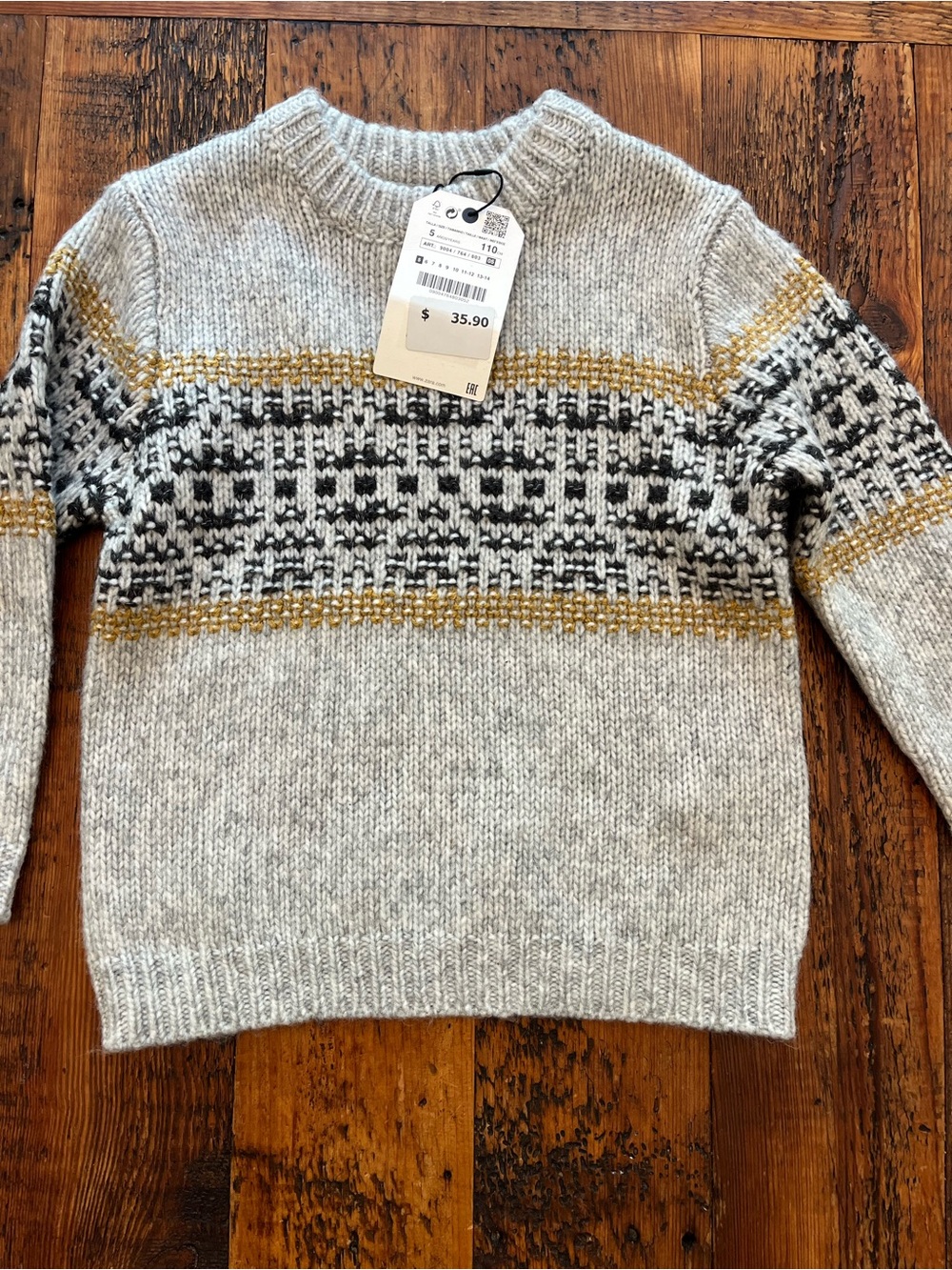 Zara Knit Crewneck Sweater with Patterned Chest